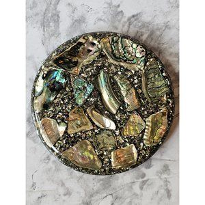 Vintage Lucite Trivet Hot Plate Abalone Shells From California Pacific Ocean 5.5